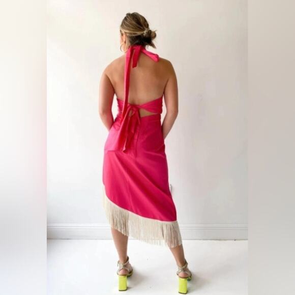 NWT Alden Adair size Medium Fringe Shoshana Dress in pink begonia color - Picture 2 of 8